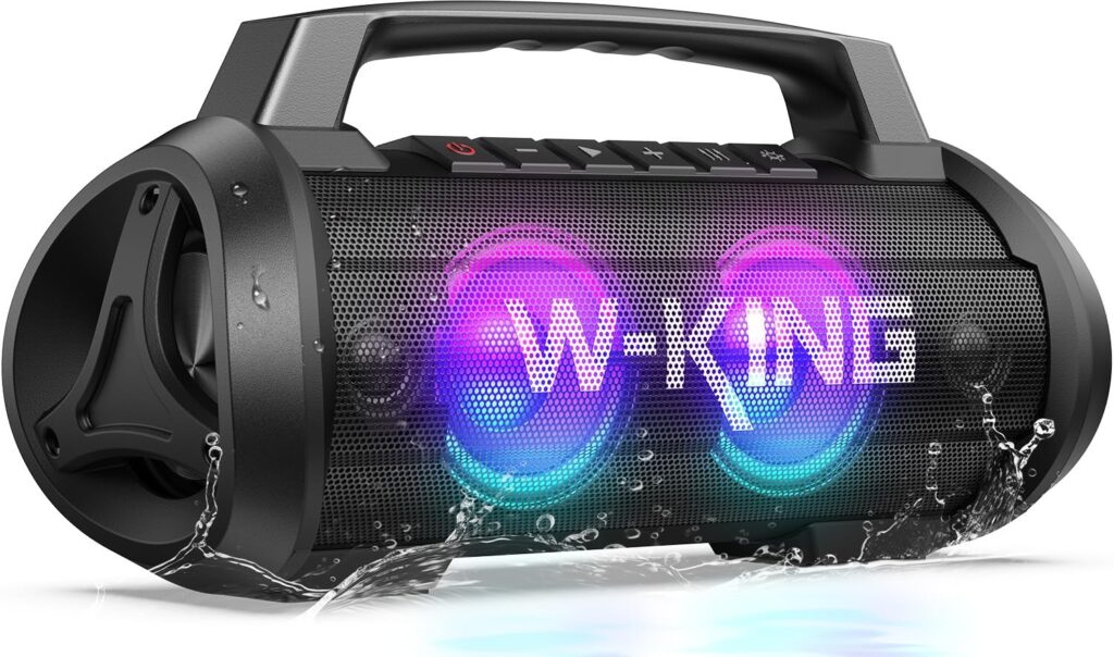 W-KING Portable Speakers Bluetooth Wireless, 120W Max Loudest Bluetooth Speaker, IPX6 Waterproof Outdoor Speaker with 70W Deep Bass/2*Subwoofer/DSP/EQ/42H/LED/MAC-in/TF/2 Pairing, Large Party Boombox