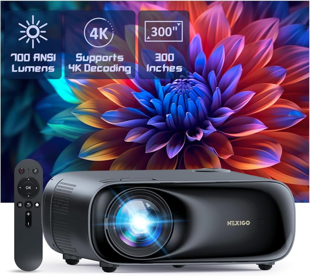 NexiGo PJ40 (Gen 3) Projector with WiFi and Bluetooth, D65 Calibrated, Native 1080P, 4K Supported, Projector for Outdoor Movies, 20W Speakers, Home Theater, Compatible w/TV Stick, iOS, Android