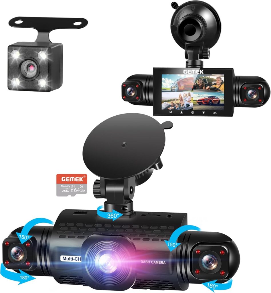 4 Channel Dash Cam 360° View 5G WiFi & APP Control, GEMEK 2K Front and Rear Inside, Left Right Dash Camera for Cars Free 64GB TF Card, G-Sensor, Night Vision, 24H Parking Mode