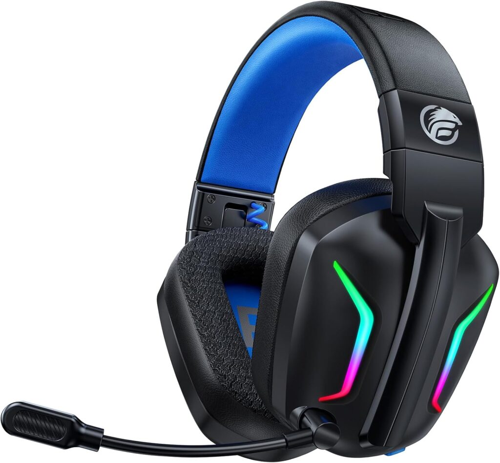 Fachixy Wireless Gaming Headset with LED Light for PS5, PS4, PC, Switch, Laptop, Mac – 2.4GHz & Bluetooth 5.4, 50H Battery, Flip Mic, Lossless Audio, Foldable, Immersive Gaming