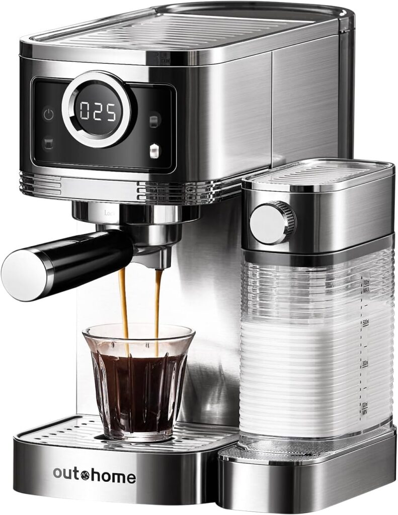 Espresso Machine,20 Bar Cappuccino Machine with Automatic Milk Frother,One Touch Coffee Maker for Latte with Filters,ESE Pod Filter,Stainless Steel,1350W Dual Heat System