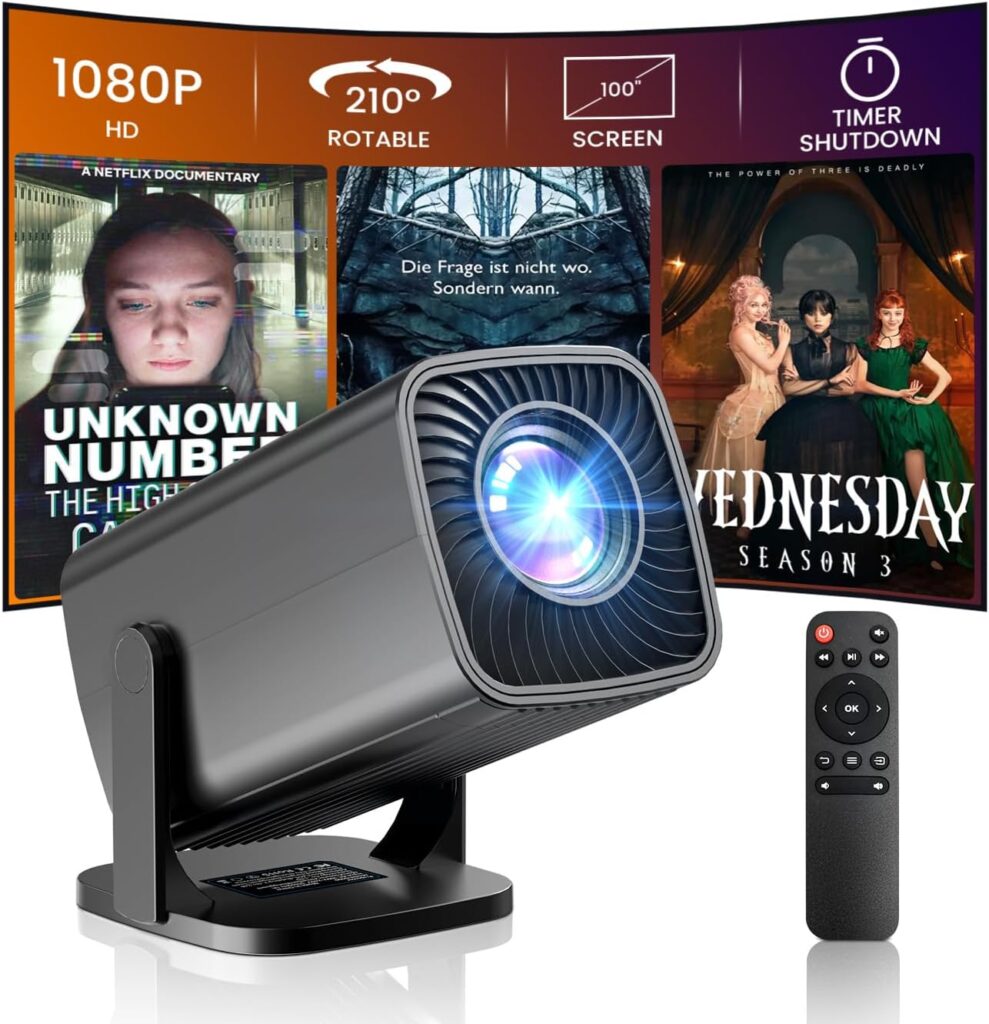 Mini Projector, Full HD 1080P Support Portable Outdoor Movie Projector, Smart Projector Compatible with Smartphone/TV Stick/Laptop/USB/HDMI, Indoor & Outdoor Use