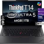 Lenovo ThinkPad T14 Gen 5 Business Laptop 14″ FHD+ IPS, Intel Ultra 5 125U, 64GB DDR5 RAM, 1TB SSD, 5MP HD Webcam, Fingerprint, Backlit, Wi-Fi 6E, 2 Thunderbolt 4, AI PC, W11P, 3 Yr Wty