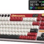 RK ROYAL KLUDGE M87 Wireless Gaming Keyboard with Screen and Dual Knob, 75% Percent 2.4Ghz/Bluetooth/USB-C Mechanical Keyboard with Gasket Structure, RGB Backlit Hot Swappable Cream Switch, Red