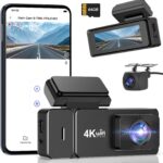 Dash Cam Front and Rear, 4K+1080P WiFi Dual Dash Cam, with Free 64GB Card, Dash Camera for Cars with APP, 2.99” IPS Car Camera, Night Vision, 170°Wide Angle, 24H Parking Mode, Loop Recording