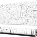 Ovenbird Large Gaming Mouse Pad with Stitched Edges, Minimalist Topographic Map Desk Mat, Extended XL Mousepad with Anti-Slip Base, Cool Desk Pad for Keyboard and Mouse, 31.5 x 11.8 in, White