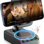 Adjustable Cell Phone Stand with Wireless Induction Bluetooth Speaker, HD Surround Sound, Home/Outdoor, Anti-Slip Base, Foldable Holder, LED, Compatible with iPhone/Samsung, Gifts for Men Women