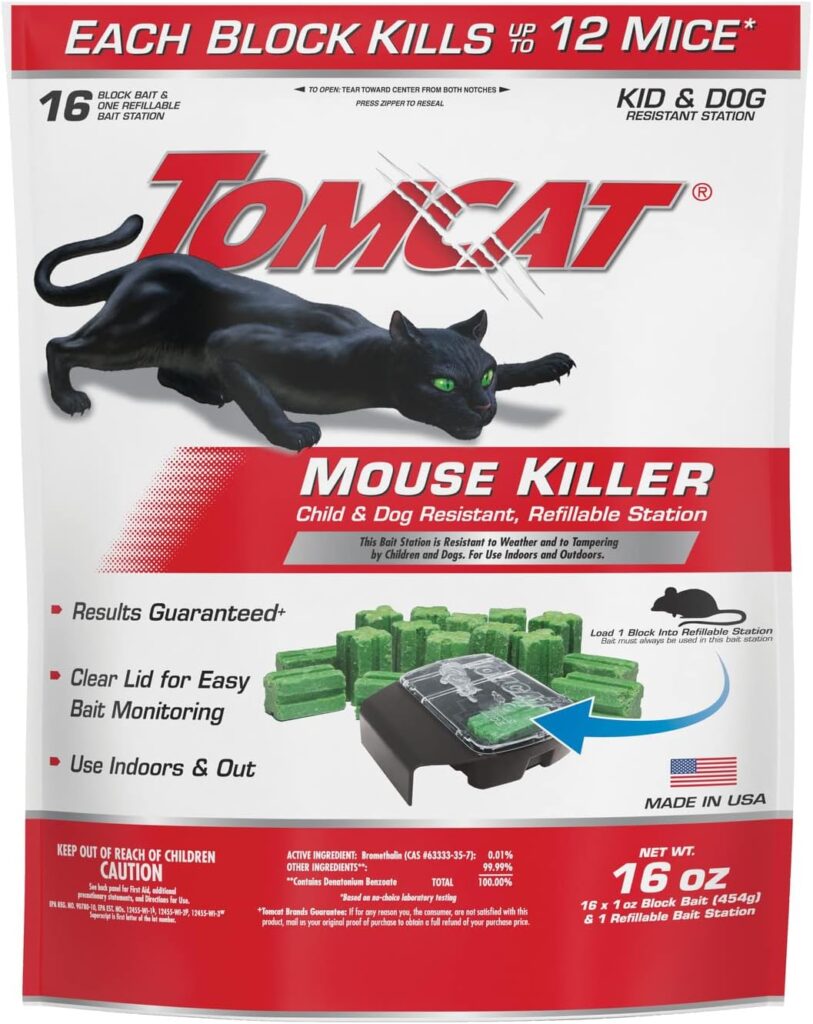 Tomcat Mouse Killer Child and Dog Resistant, Refillable Station for Indoor and Outdoor, 1 Station and 16 Poison Block Refills