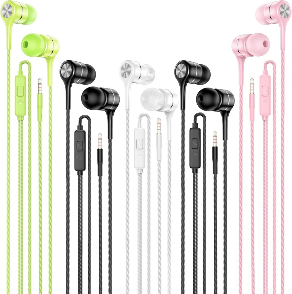 Wired Earbuds with Microphone 5 Pack, in-Ear Headphones with Heavy Bass, High Sound Quality Earphones Compatible with iPad, Laptop, MP3, Android Smartphones, Fits All 3.5mm Jack Device