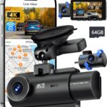 QCONTROL® 4K 5G WiFi 3 Channel Dash Cam Front and Rear Inside, 4K+1080P+1080P Dash Camera for Cars, GPS Dashcam, Car Camera with 3-Inch Screen, IR Night Vision, 24Hr Parking Mode, G-Sensor, 64GB Card