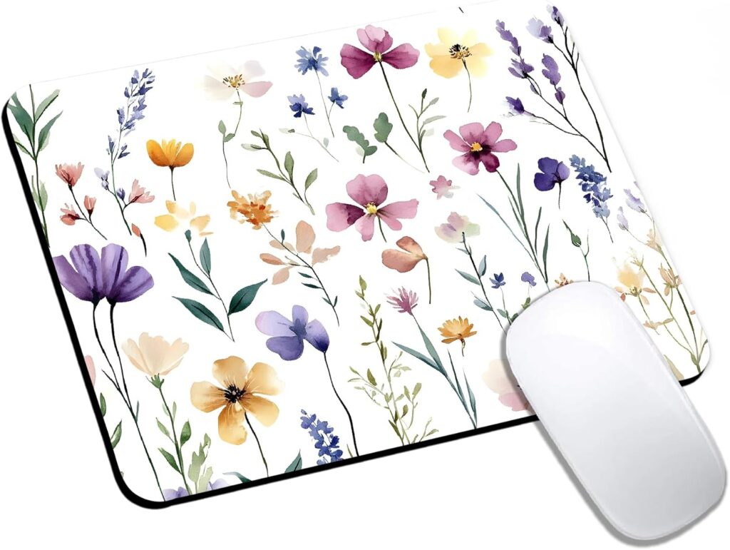 Mouse Pad, Cute Purple Wildflowers Mouse Pads for Desk, 9.5″ x 7.9″ Non-Slip Rubber Base Computer Mousepad with Women, Portable Square Design for Wireless Mouse and Pad Laptop Office & Travel