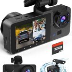 Dash Cam Front and Rear Inside, 4K Full HD Triple Dash Camera for Cars, Car Camera with 32GB Card,Built-in Loop Recording,G-Sensor,24H Parking Monitor,WDR,Accident Lock