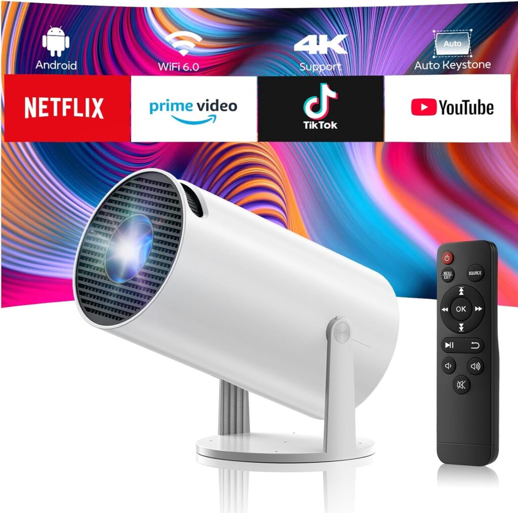 Projector with WiFi and Bluetooth, Mini Projector, 4K 1080P Support Portable Wireless Movie Projectors 220° Rotatable 130” Screen Auto Keystone Compatible with HDMI/iPhone/TV Stick for Bedroom Indoor