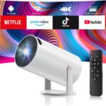 Projector with WiFi and Bluetooth, Mini Projector, 4K 1080P Support Portable Wireless Movie Projectors 220° Rotatable 130” Screen Auto Keystone Compatible with HDMI/iPhone/TV Stick for Bedroom Indoor