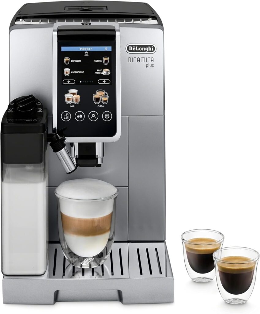 De’Longhi Dinamica Plus Fully Automatic Espresso Machine – Brew Personalized Coffee for up to 4 User Profiles, 24+ Recipes, Built in Grinder & Automatic Milk Steam Wand with 3 Frother Modes
