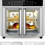 Kitchen Elite Air Fryer French Door Oven,15.8 Qt Toaster Oven Countertop Combo,18 Presets & 1 Preheat & Light, Airfryer Basket,Wire Rack,Baking Pan,Crumb Tray,Compact Design,Stainless Steel,Small