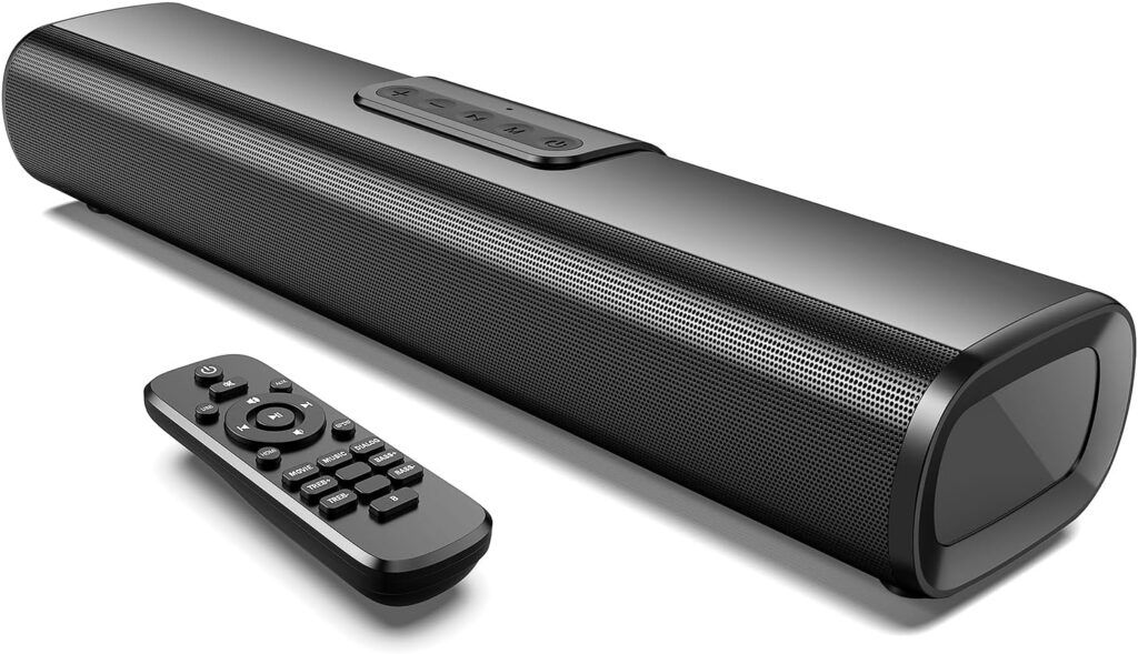 Sound Bar for TV, 50Watts-16 Inches Small Bluetooth Sound Bar with HDMI(ARC), Optical, AUX and USB Inputs, Wall Mountable TV Soundbar with Remote Control and Surround Sound for Smart TV, PC, Gaming
