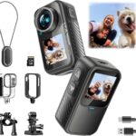 Dual Screen Sports Camera | 128G Thumb Action Camera, Wearable on Chest for POV Shooting: Waterproof Action Camera for Running Cycling Swimming Hiking Adventures etc.