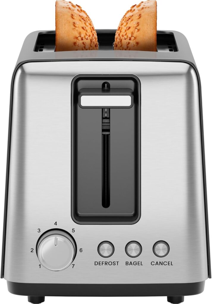 Chefman 2 Slice Toaster, 7 Shade Settings, Removable Crumb Tray, Thick Bread and Bagel Toaster with Defrost and Cancel Buttons – Black