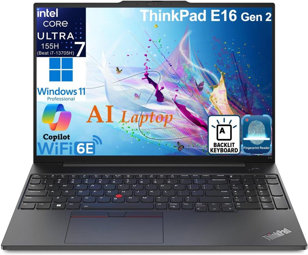 Lenovo ThinkPad E16 Gen 3 Business Laptop Computer, Intel 16-Core Ultra 7 255H (Beat i9-13900H), 64GB DDR5 RAM, 2TB PCIe SSD, 16″ FHD+, WiFi 6E, Bluetooth 5.3, Webcam, Numeric Keypad, Windows 11 Pro