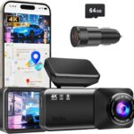 Dash Cam 4K Ultra HD, Front Dash Camera for Cars Built-in GPS, 5.8GHz WiFi, APP Control, 3.2″ IPS Screen, Night Vision, Wide Angle, WDR, 24H Parking Mode,Included 64GB Card and 48W 2- Port Car Charger