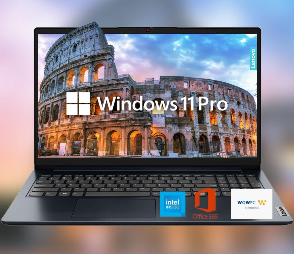 Lenovo IdeaPad 15.6″ HD Anti-Glare w/ 1 Year Microsoft 365, 12GB RAM, 384GB SSD, Windows 11 Pro, Up to 9.5 Hours Battery Life, Intel Processor, WiFi 6, HDMI, USB-C, SD Card Reader, w/WOWPC USB