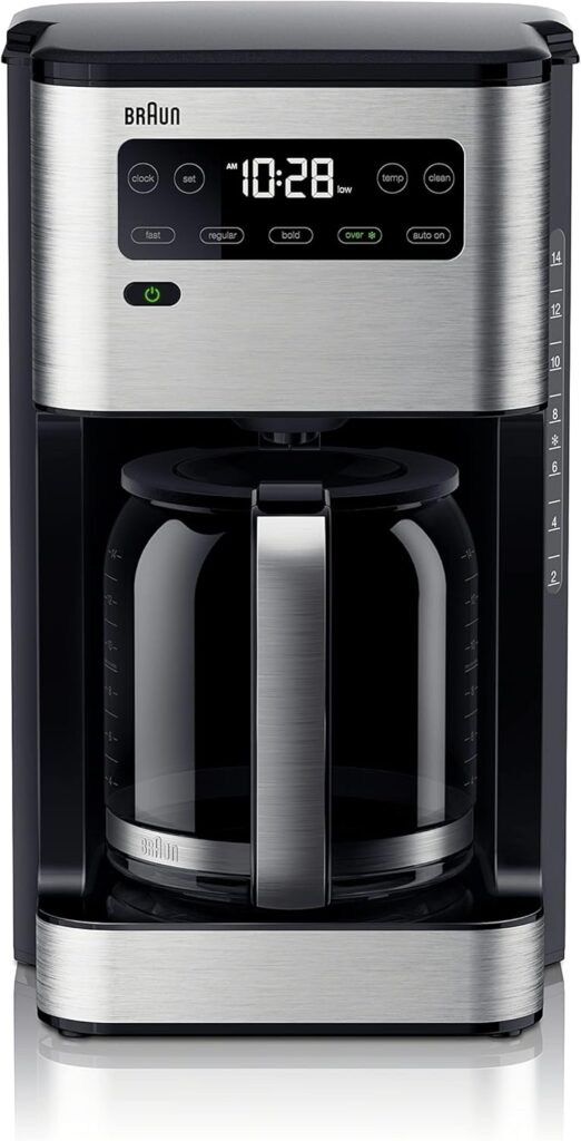 Braun PureFlavor 14‑Cup Programmable Coffee Maker – Fast Brew Speed, Touch Display, Bold & Brew‑Over‑Ice Modes, FlavorCarafe & Adjustable Warm Plate