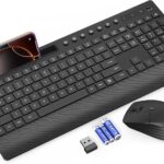 Trueque Wireless Keyboard and Mouse Combo – Full-Size Quiet Keyboard with Palm Rest, Phone Holder, Multimedia Keys, Power Switch, Compatible with Windows, Chrome OS, PC, Laptop (Batteries Included)
