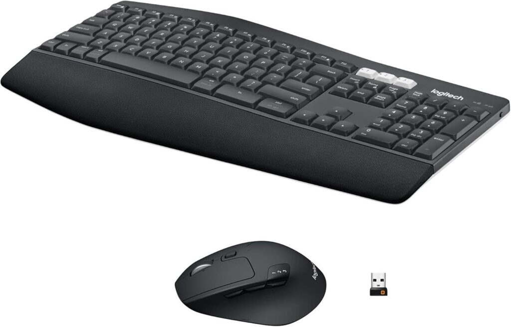 Logitech MK850 Performance Wireless Keyboard and Mouse Combo for Windows, macOS & ChromeOS, Bluetooth & 2.4 GHz USB Receiver, Full-Size Ergonomic Keyboard, Multi-Device, Cushioned Palm Rest – Graphite