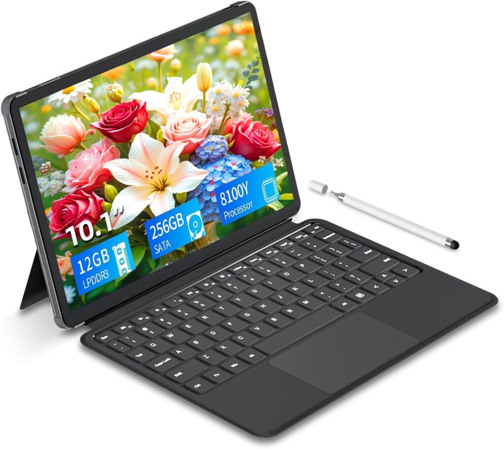 10.1 inch 2 in 1 Laptop 12 GB DDR3 256GB SSD, M3-8100Y Processor (up to 3.40GHz), 800 * 1280 Touch Display, Wifi5, Bluetooth 5.0, HDMI*1, Type C Full Function, Backlit Keyboard, Win11,Laptop Computer