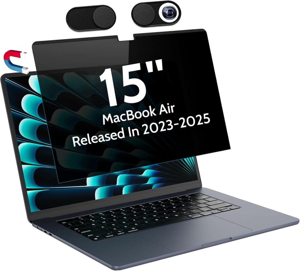 Magnetic Privacy Screen for MacBook Air 15 Inch (2023-2025, M2 M3 M4) – A2941 A3114 A3241, 15inch Removable Matte Anti Blue Light Glare Filter for Mac Air 15.3″ Laptop Computer