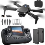 E88 Drone with Screen Controller with SD card, Foldable Mini Drone for Beginners, 2 Batteries, 360° Flips Waypoint Fly, Active Obstacle Avoidance, One Key Take Off/Landing. (2 batteries – Black)