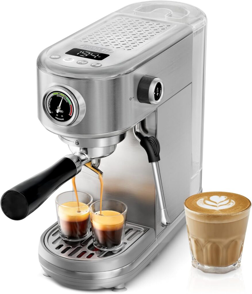 HIBREW H10B – 51mm Espresso Machine – Temperature & Cup Volume Adjustable at will – With Intelligent Display Screen & Pressure Gauge – Stainless Steel Body(Metallic Silver)