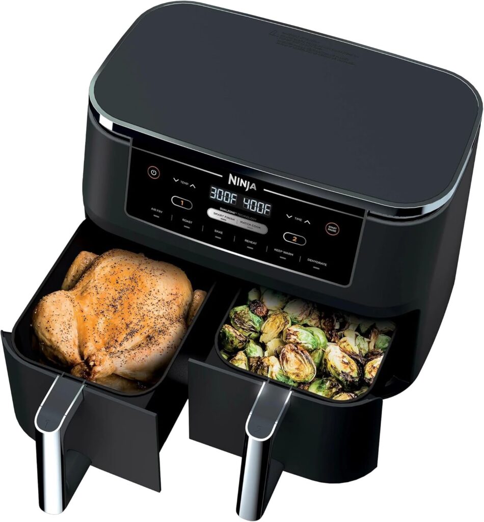 Ninja R-AD300CO Foodi 6-in-1 10-qt. XL 2-Basket Air Fryer with DualZone Technology, Black (Renewed)