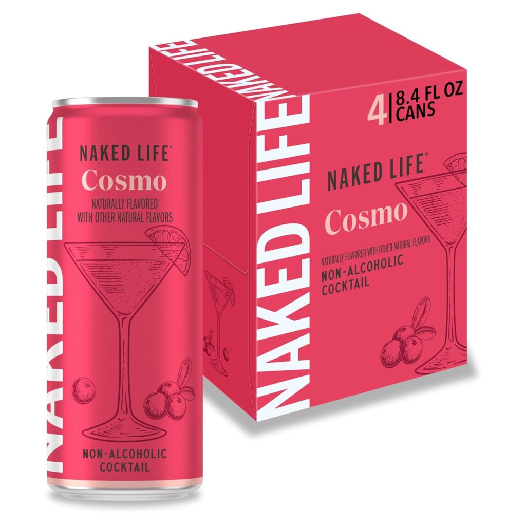 Naked Life Non-Alcoholic Drinks, Cosmo – Low Calorie Alcohol-Free Spirits with Zero Sugar – 8.4 Fl Oz Cans, Pack Of 4