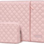 MOSISO Laptop Case 13.3 inch, 13-13.3 inch Laptop Sleeve Compatible with MacBook Air/Pro 13 / Pro 14, HP Dell Acer ASUS Lenovo,Square Quilted Vertical Computer Bag with Pocket&Small Case, Chalk Pink