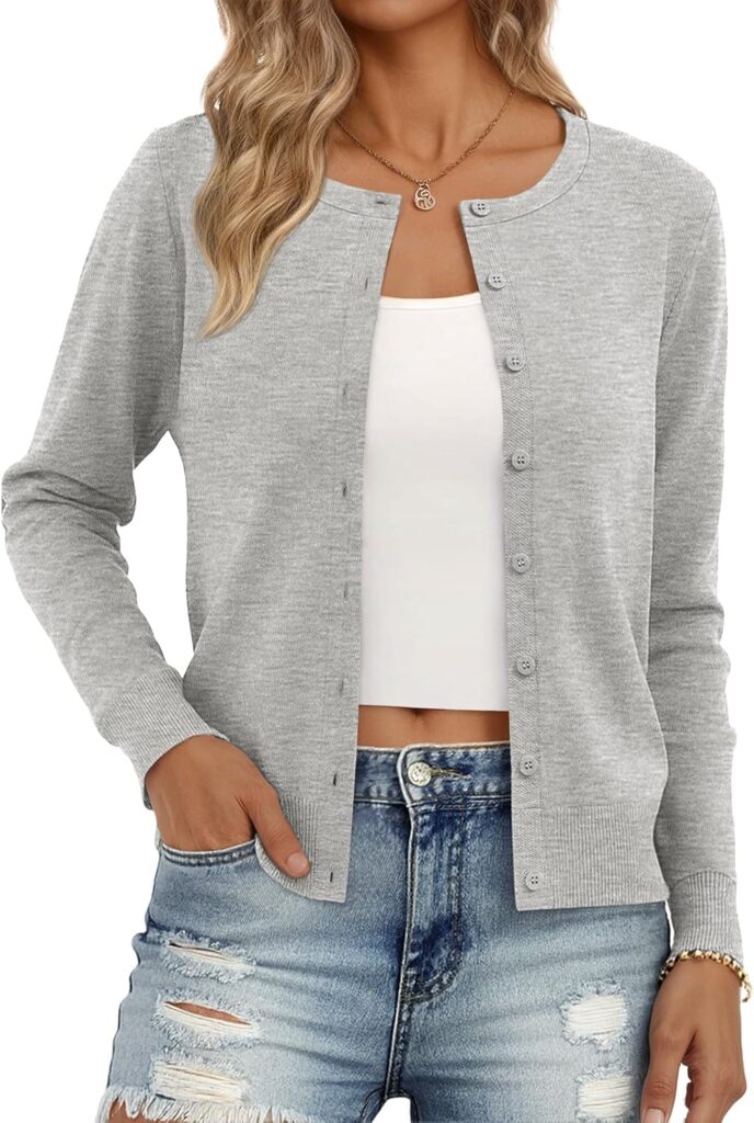 Trendy Queen Womens Cardigan Sweaters Lightweight Crew Neck Outfits Fall Fashion 2025 Clothing