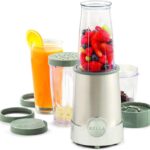 BELLA Personal Size Rocket Blender for Smoothies and Protein Shakes, Portable Juice Maker and Mini Food Processor and Grinder, 12 Piece, BPA Free Accessories, 240 W, Stainless Steel