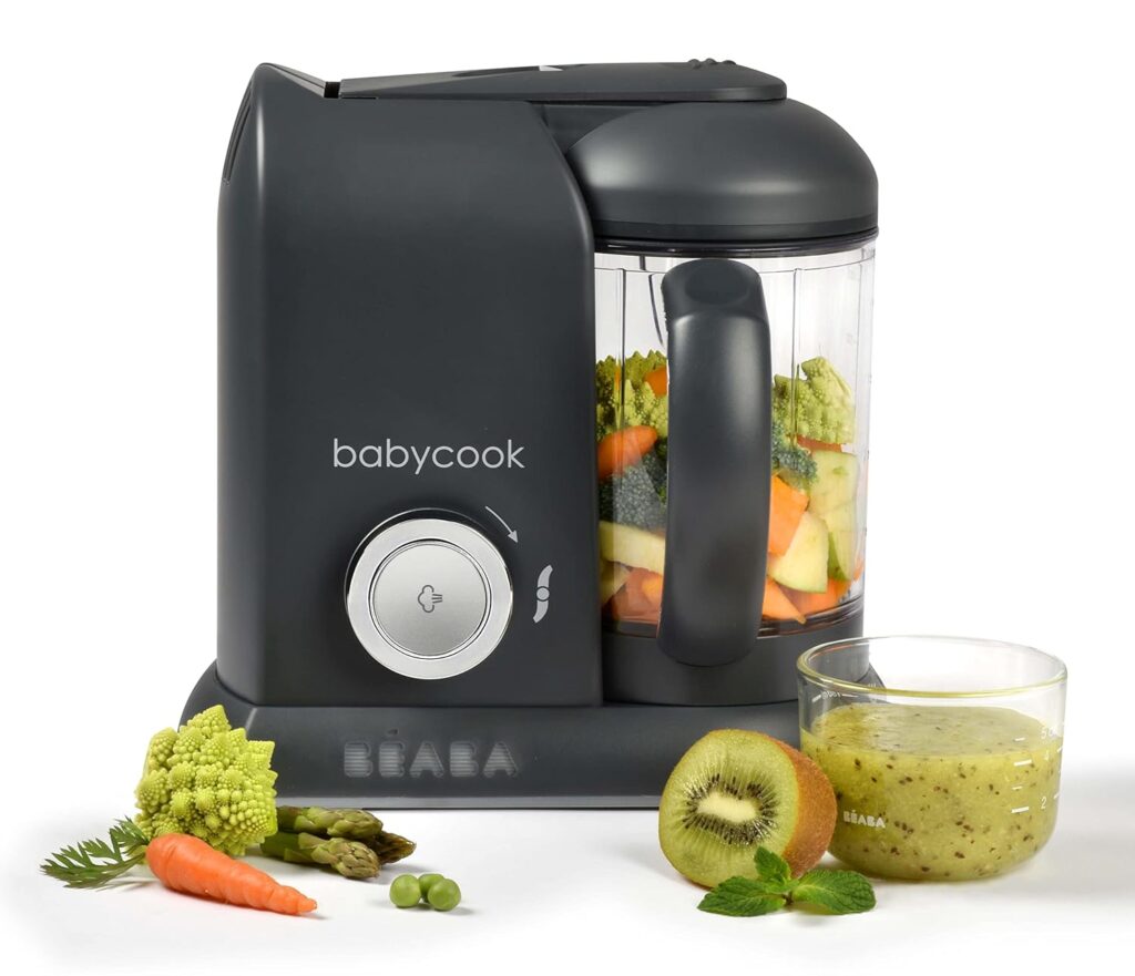 BEABA Babycook Solo 4 in 1 Baby Food Maker, Baby Food Processor Baby Food Steamer, Lrg Capacity 4.5 Cups 27 Servings in 20 Mins, Auto Steam Cooking, Puree Blender, Charcoal