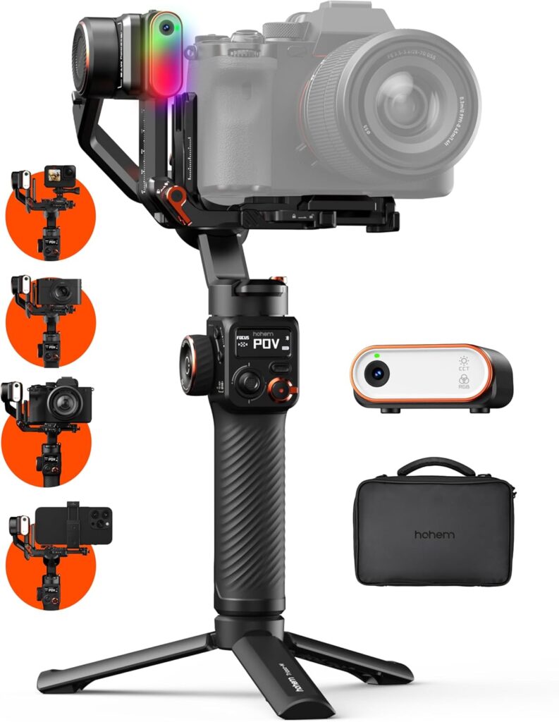 hohem iSteady MT2 Kit Gimbal Stabilizer for Camera, 3-Axis Gimbal for Mirrorless/Pocket/Action Camera/Smartphone, AI Tracker, Magnetic Fill Light Stabilizer, Available for Canon/Nikon/Sony