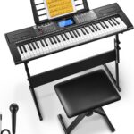 Donner 61 Key Keyboard Piano, Electric Piano Keyboard Kit with 249 Voices, 249 Rhythms – Includes Piano Stand, Stool, Microphone, Gift for Beginners, Black (DEK-610S)