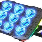 Laptop Cooling Pad, Gaming Laptop Cooler with 9 Quiet Fans, Laptop Cooling Stand for 12-17 Inch, Laptop Computer Fan with 5 Height Adjustable,2 USB Ports,1 Phone Stand
