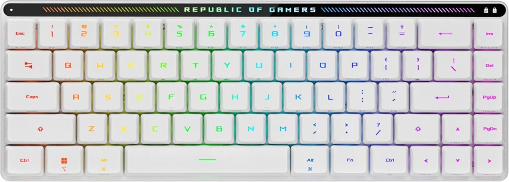 ASUS ROG Falchion RX Low Profile Wireless Gaming Keyboard – 65% Compact TKL, Tri-Mode Connectivity, ROG RX Red Optical Switches, RGB, Touch Panel, Keyboard Cover, PC/Mac Support – White