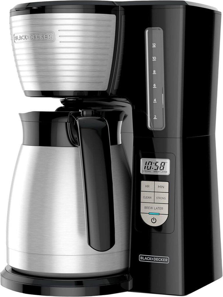 BLACK+DECKER 12-Cup Thermal Programmable Coffee maker, Brew Strength Selector, Auto-clean, Black and Silver