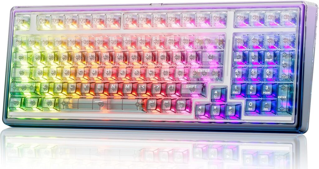 Wireless Mechanical Keyboard with PC Transparent Keycaps, Hot Swappable Custom Keyboard with Number Pad, RGB Backlit, Lulu Switch for Windows Mac – Cosmic Violet