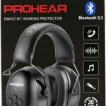 PROHEAR 037 Bluetooth 5.3 Hearing Protection Headphones with Rechargeable 1500mAh Battery, 30dB SNR Safety Noise Reduction Ear Muffs 120H Playtime for Mowing, Workshops, Snowblowing – Black