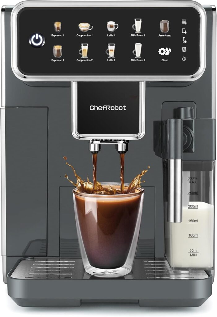 Automatic Espresso Machine Coffee Maker 12 Cup with Grinder Cappuccino Latte Americano Machine with Milk Frother for Home/Office (Gray)