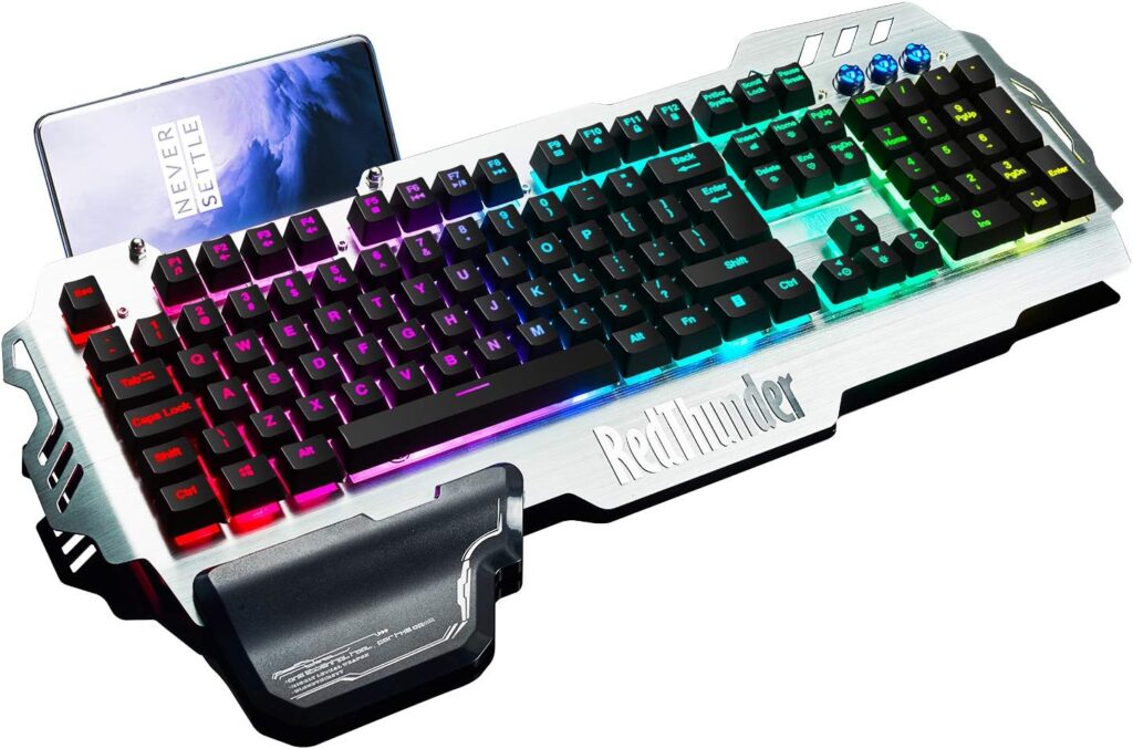 RedThunder K900 Gaming Keyboard, RGB Backlit Semi-Mechanical with Wrist Rest, Water-Resistant USB Wired Hybrid Ergonomic, Teclado Gamer for Desktop Computer PC Mac PS4