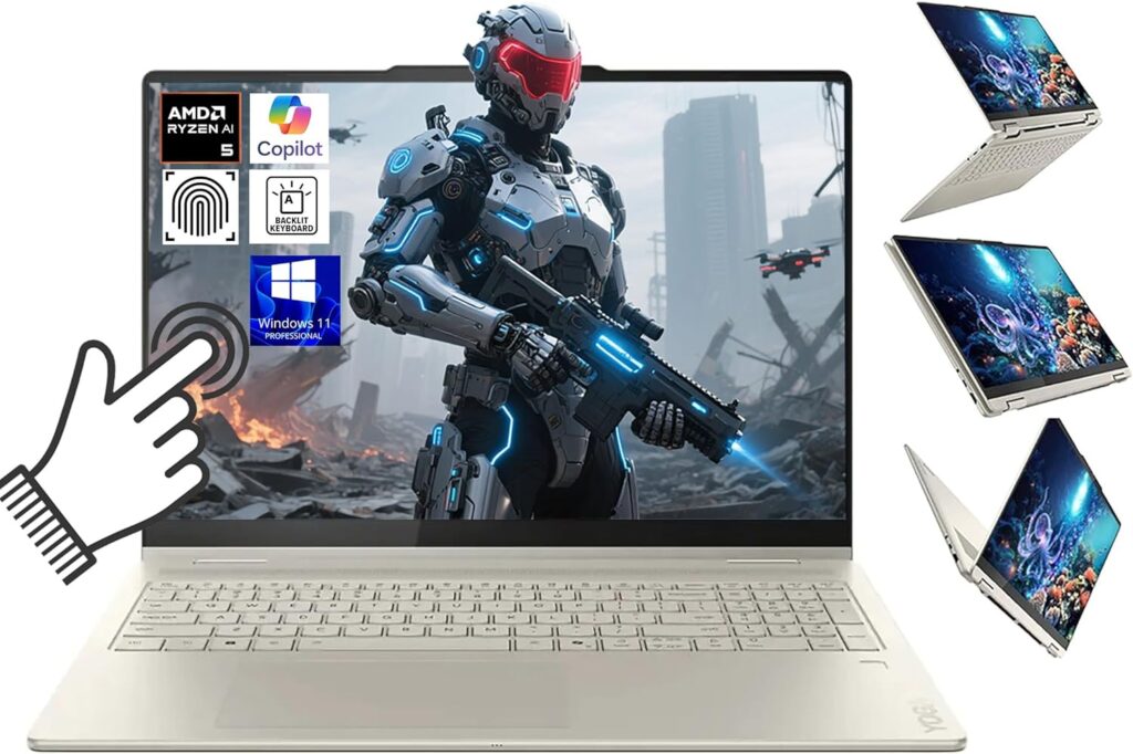 Lenovo Yoga 7 2 in 1 AI Laptop 16” 2K Touchscreen, AMD Ryzen AI 5 340 Up to 4.8GHz, AMD Radeon 840M, 16GB LPDDR5X, 1TB SSD, WiFi 7, Backlit KB, Fingerprint, Windows 11 PRO W/BWE Accessorie