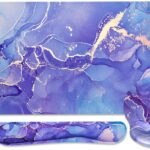 4-in-1 Gaming Mouse Pad Wrist Support Set，Desk Pad + Mouse Pad with Wrist Rest + Keyboard Wrist Rest + Coaster, Ergonomic Design for Home Office Study Game – Purple Marble